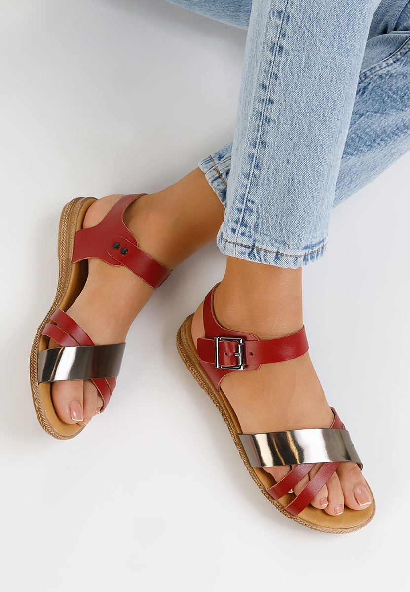 Sandale od prirodne kože Casiella vinsko crvena