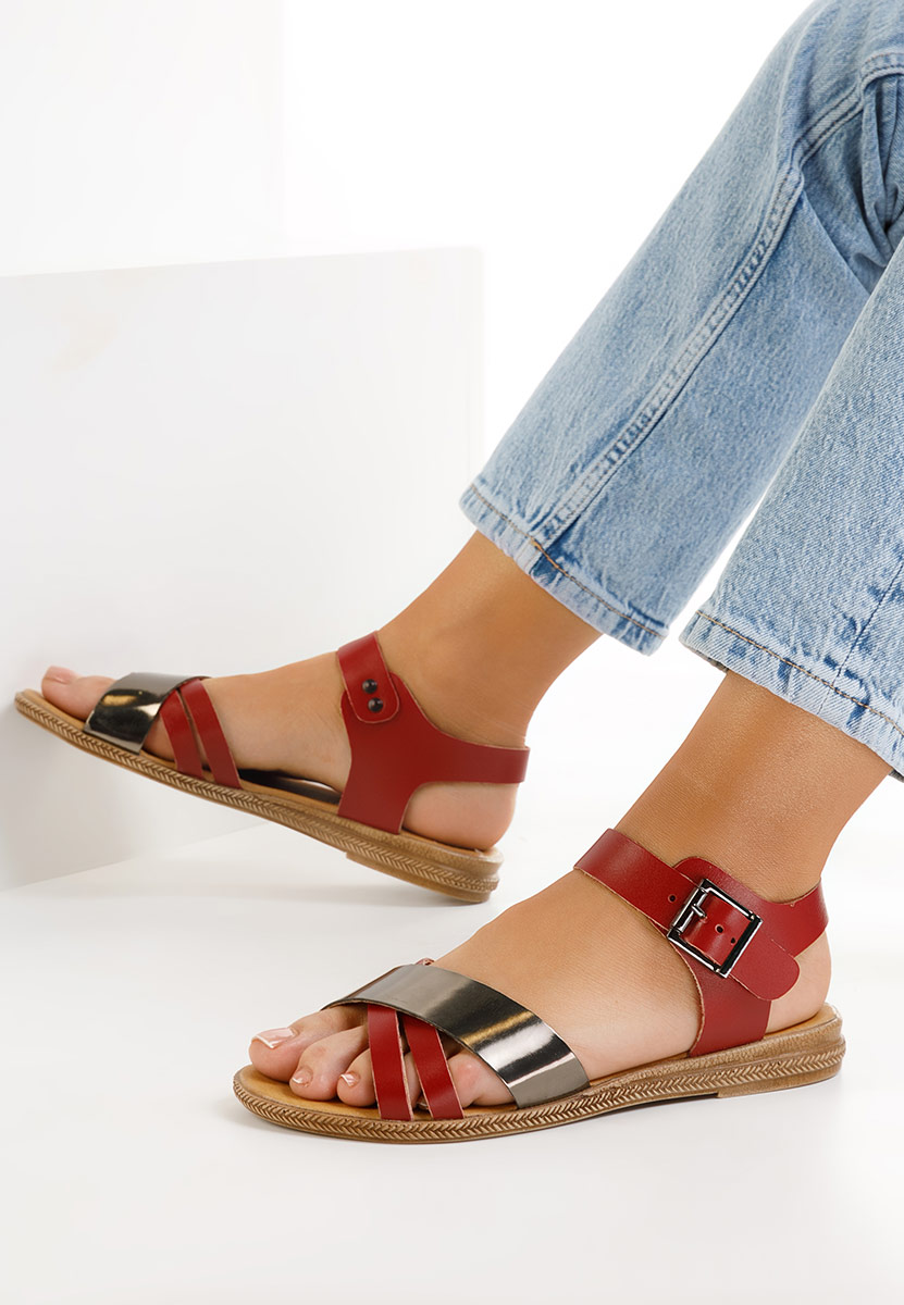 Sandale od prirodne kože Casiella vinsko crvena