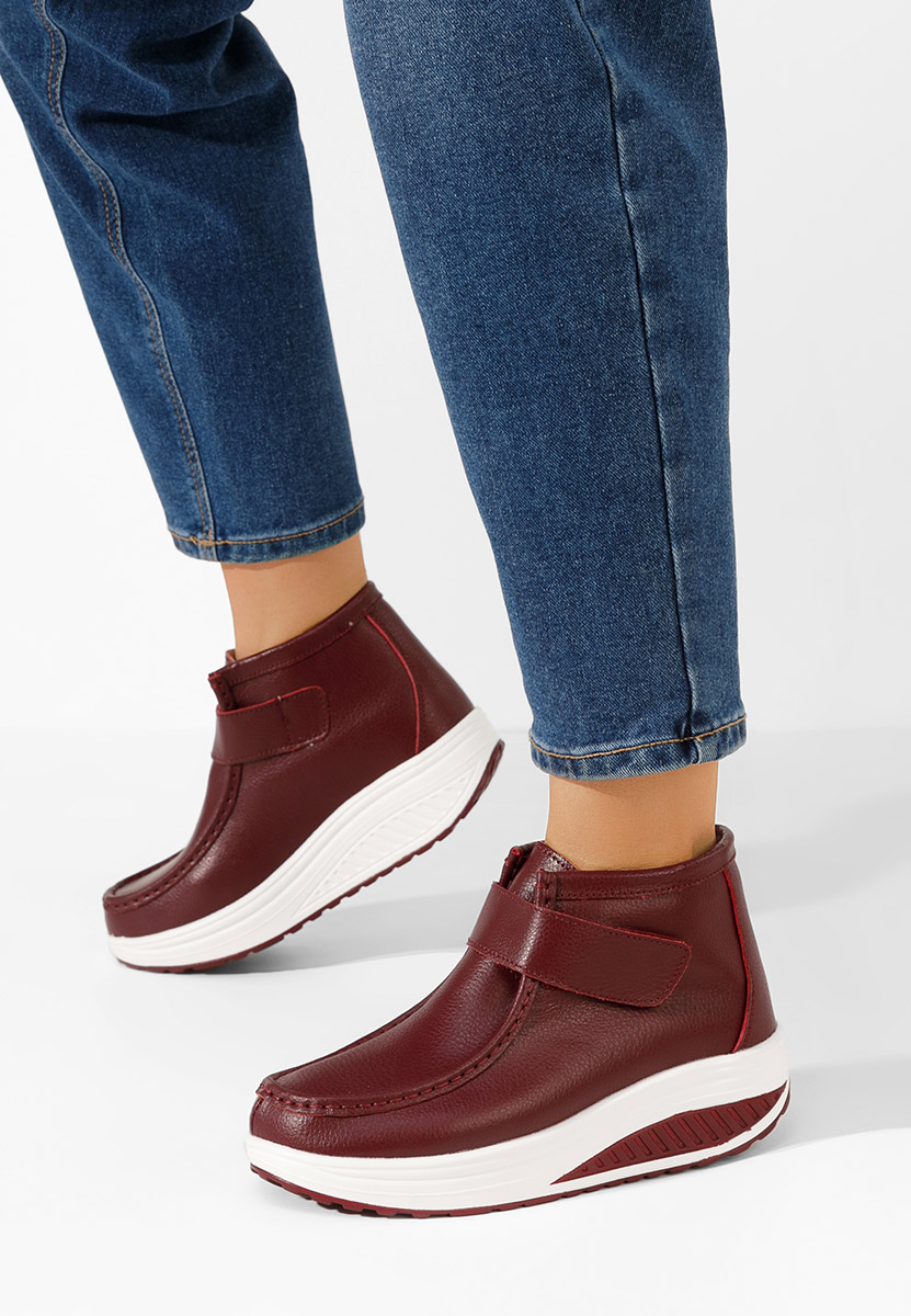 Kožne ženske gležnjače Valara vinsko crvena