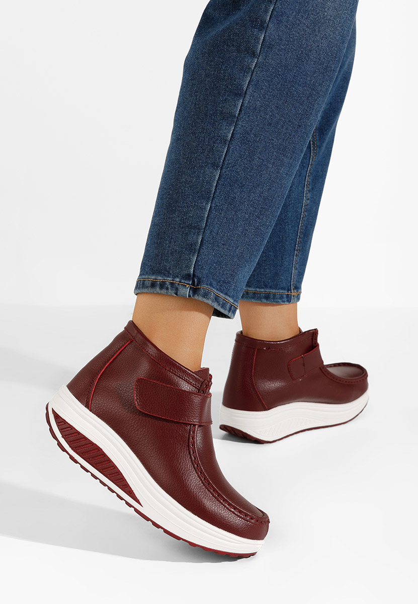 Kožne ženske gležnjače Valara vinsko crvena