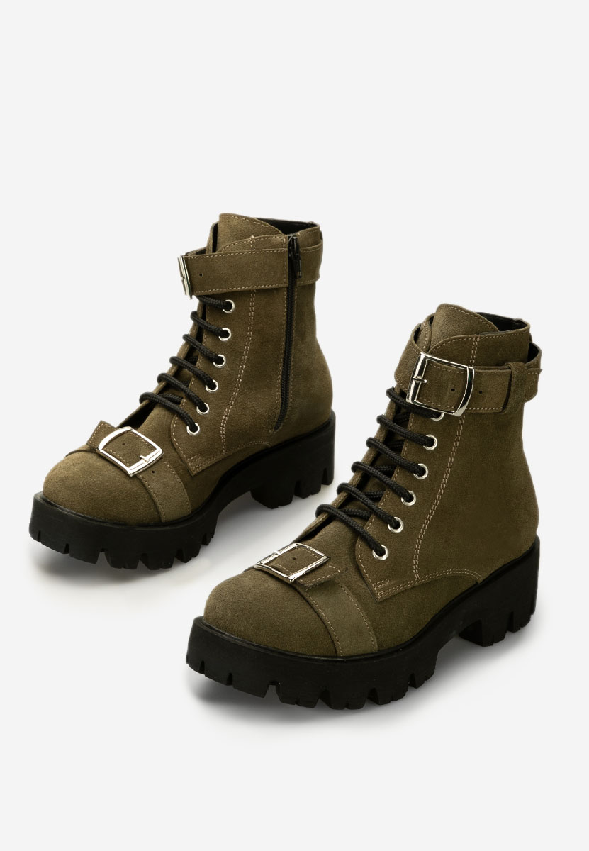 Kožne gležnjače na vezanje Antonina V2 kaki