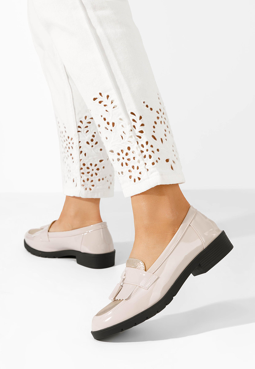 Lakirane ženske mokasinke Luciara bež