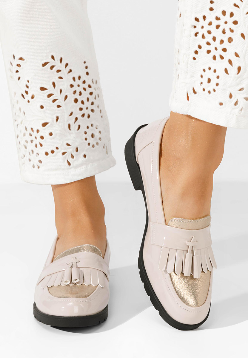 Lakirane ženske mokasinke Luciara bež