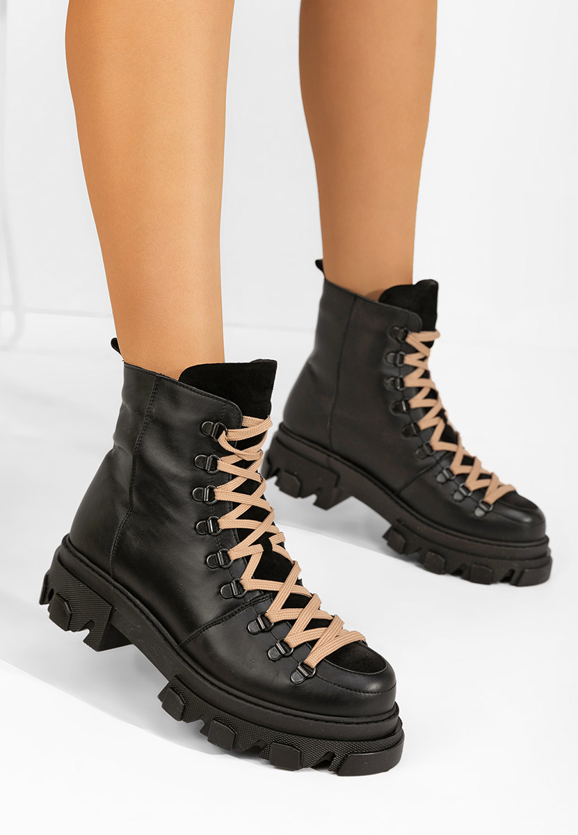 Kožne gležnjače na vezanje Mercy crno