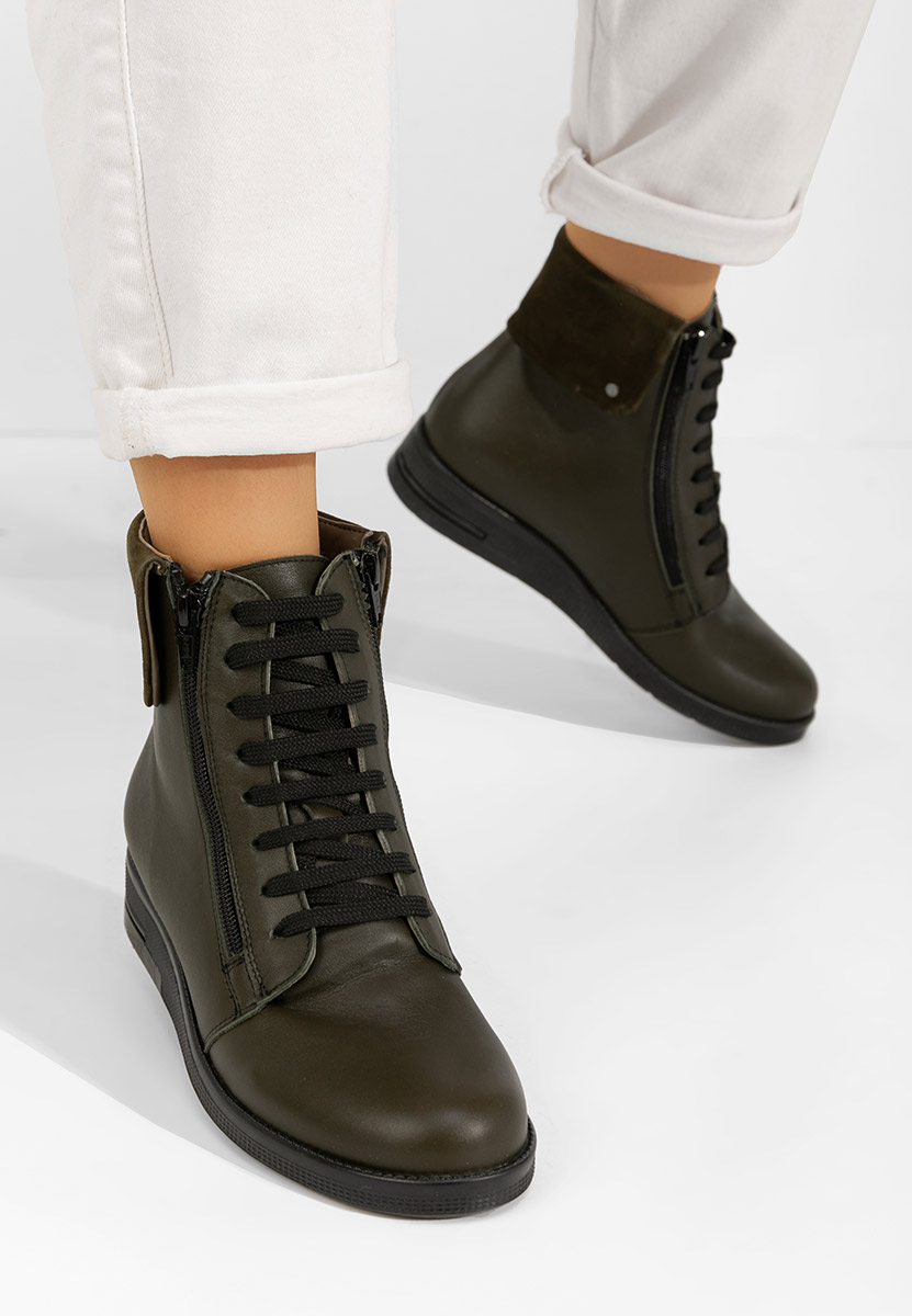 Kožne ženske gležnjače Monserrate kaki