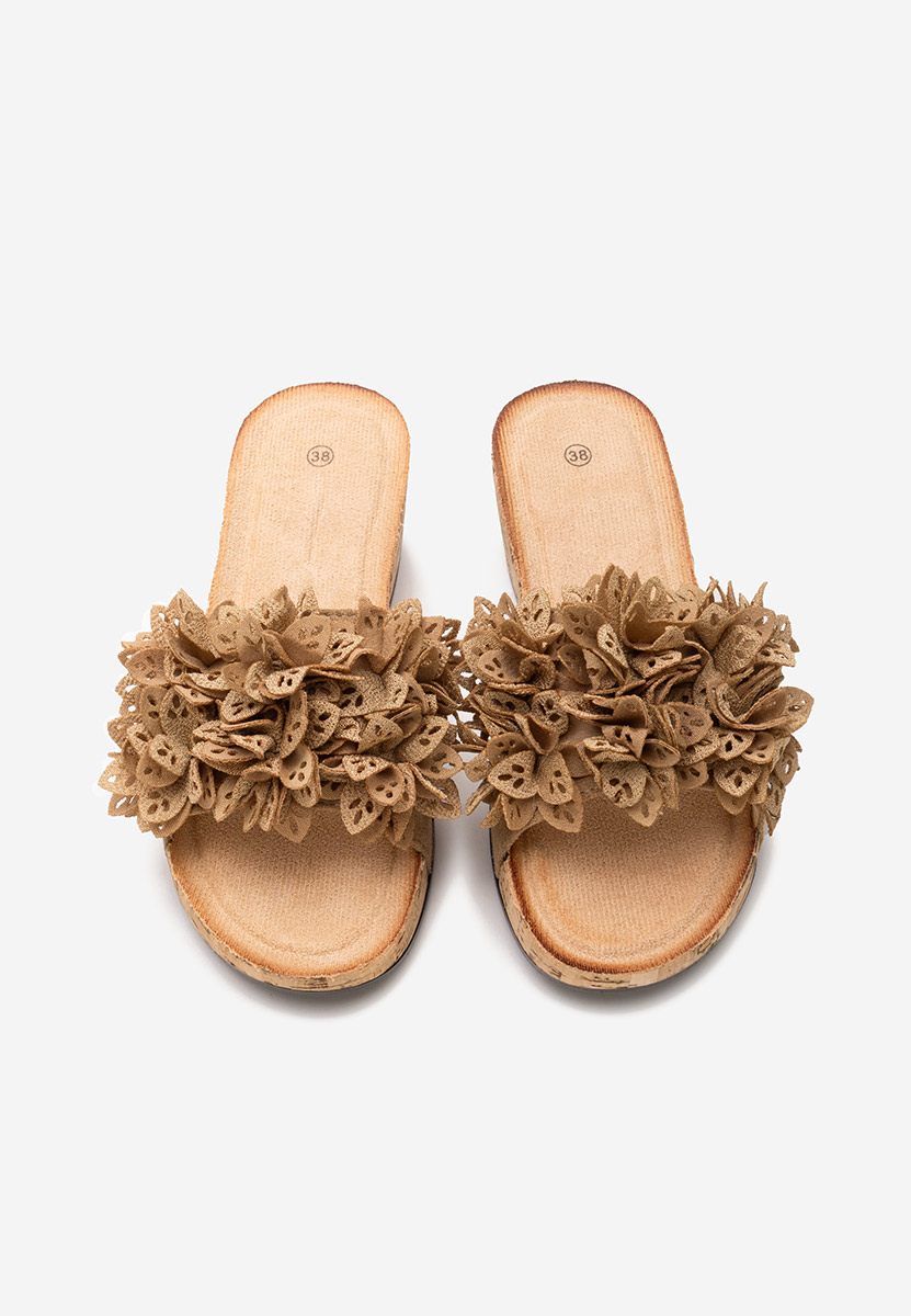 Papuče s platformom Floralia kaki