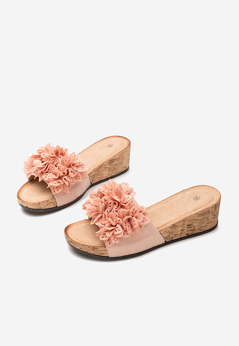 Papuče s platformom Floralia ružičasto