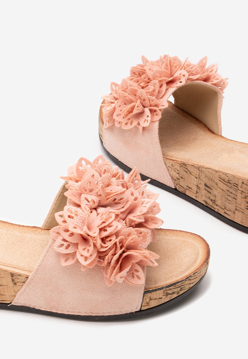 Papuče s platformom Floralia ružičasto