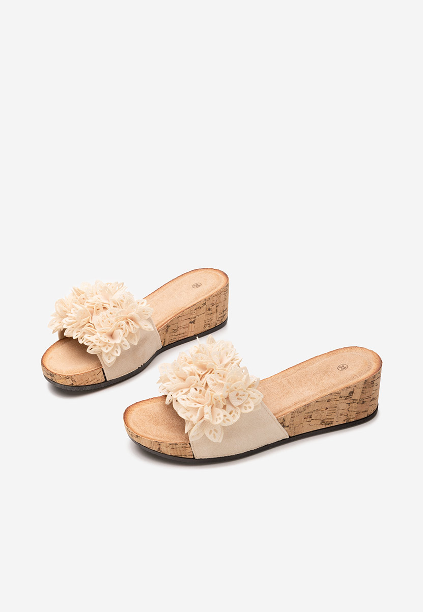Papuče s platformom Floralia bež