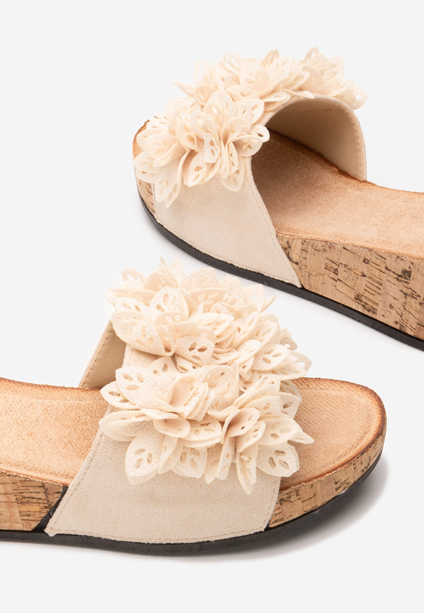 Papuče s platformom Floralia bež