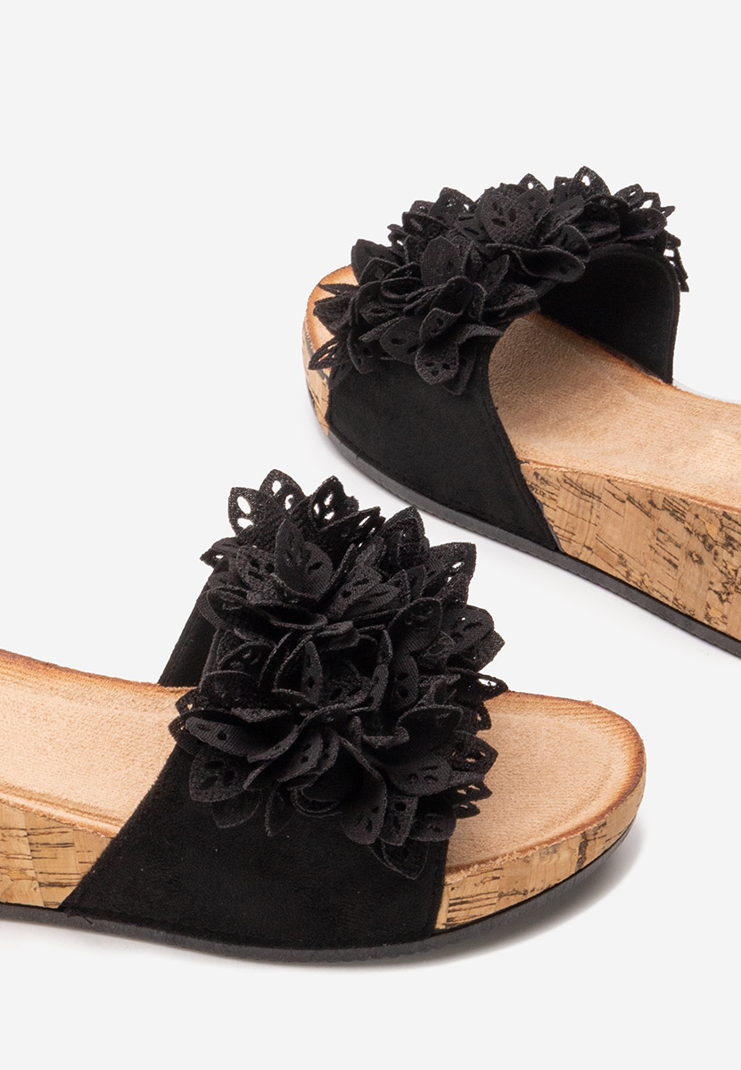 Papuče s platformom Floralia crno
