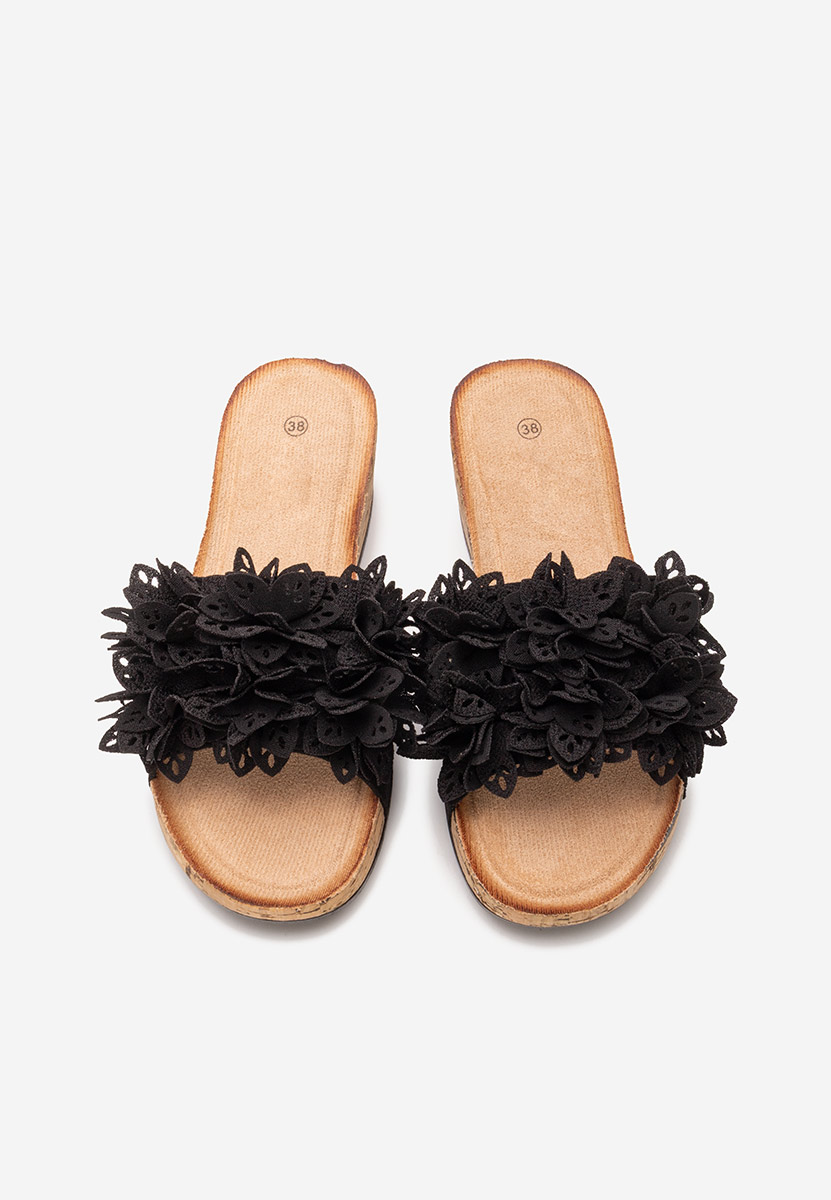 Papuče s platformom Floralia crno
