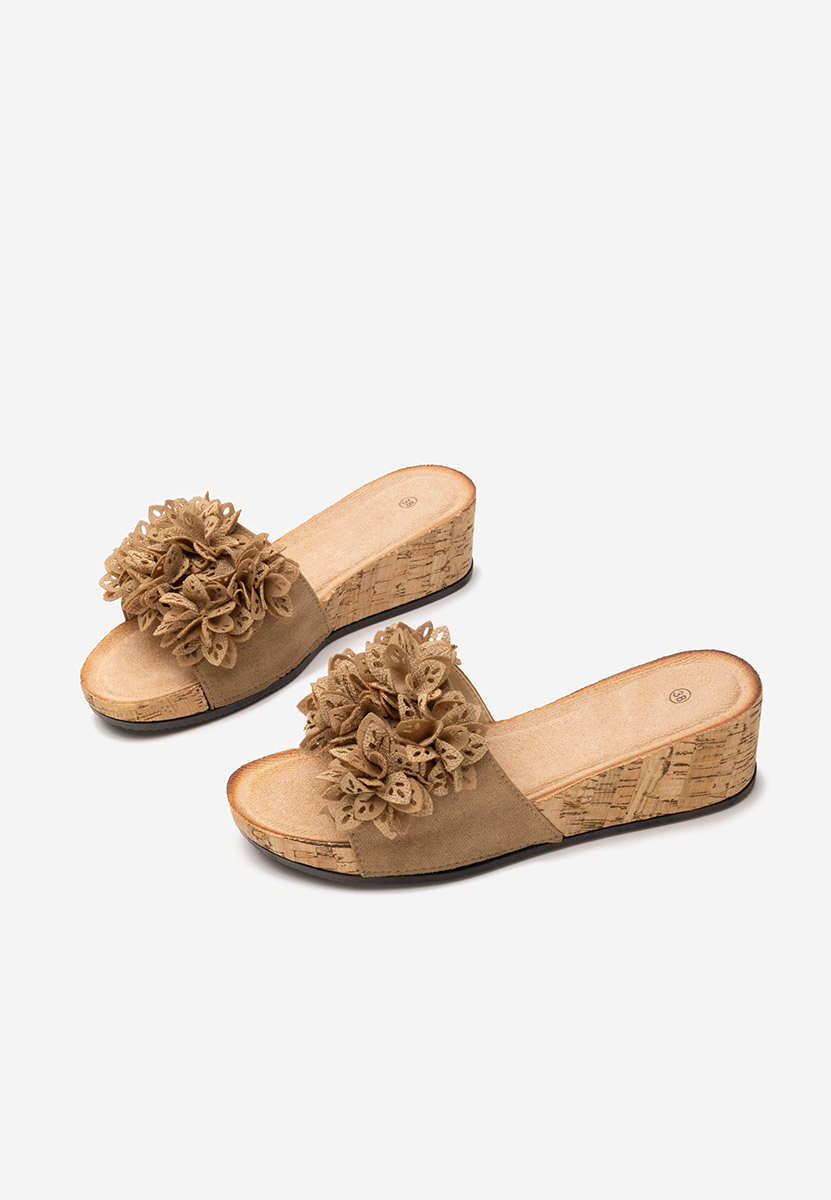 Papuče s platformom Floralia kaki