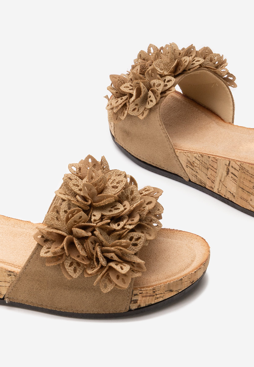 Papuče s platformom Floralia kaki