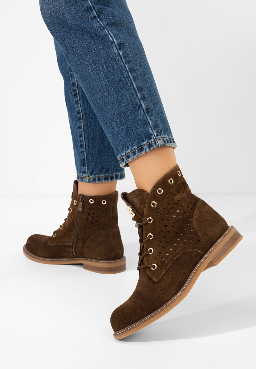 Kožne ženske gležnjače Farella braon