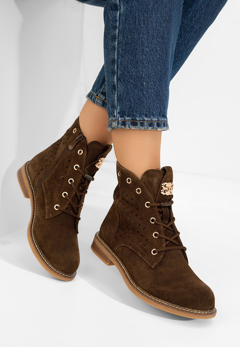 Kožne ženske gležnjače Farella braon