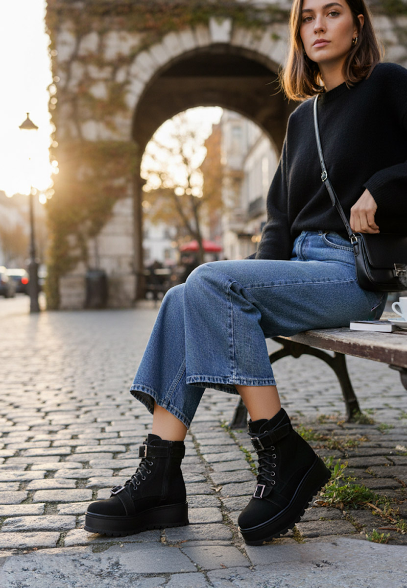 Gležnjače s platformom Astrid V6 crno