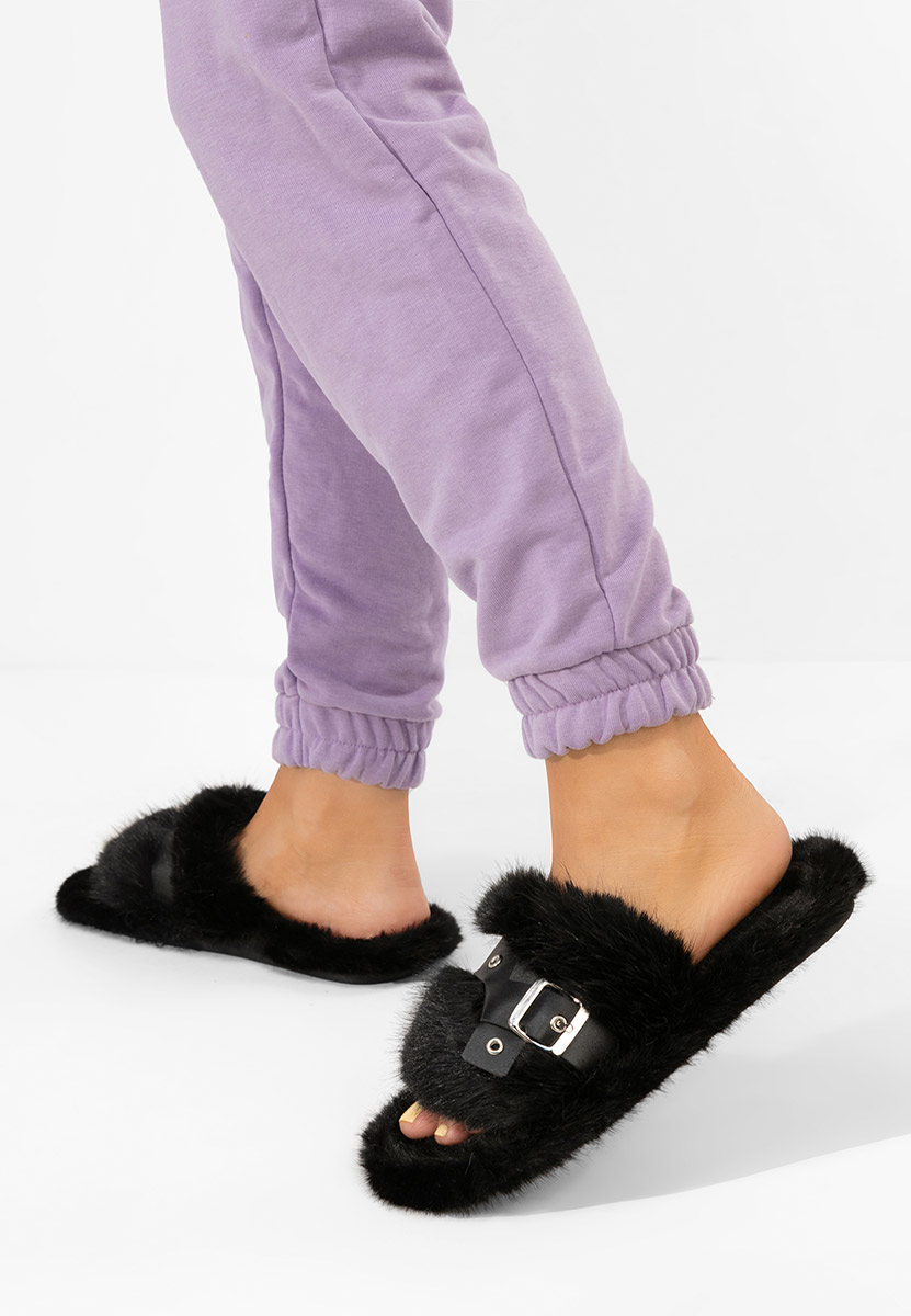 Papuče sa krznom Arlete crno Papuče sa krznom Arlete crno