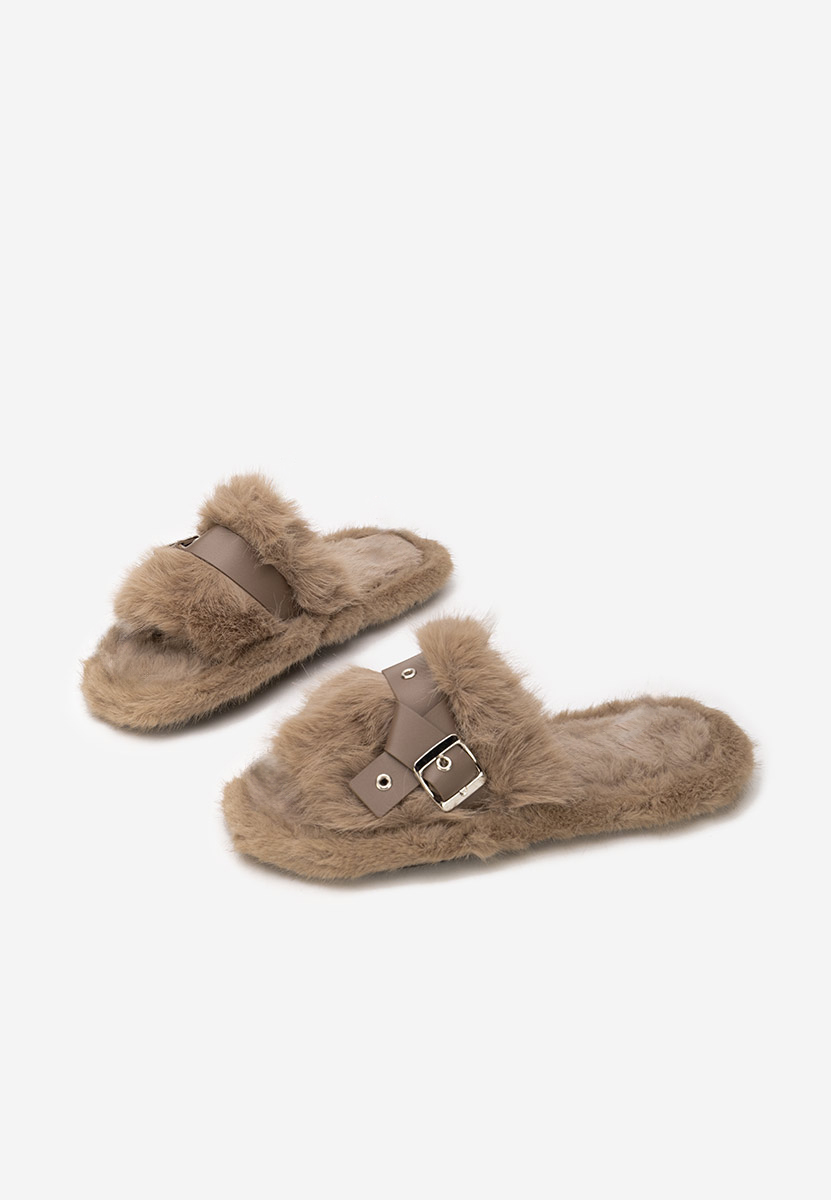 Papuče sa krznom Arlete kaki Papuče sa krznom Arlete kaki