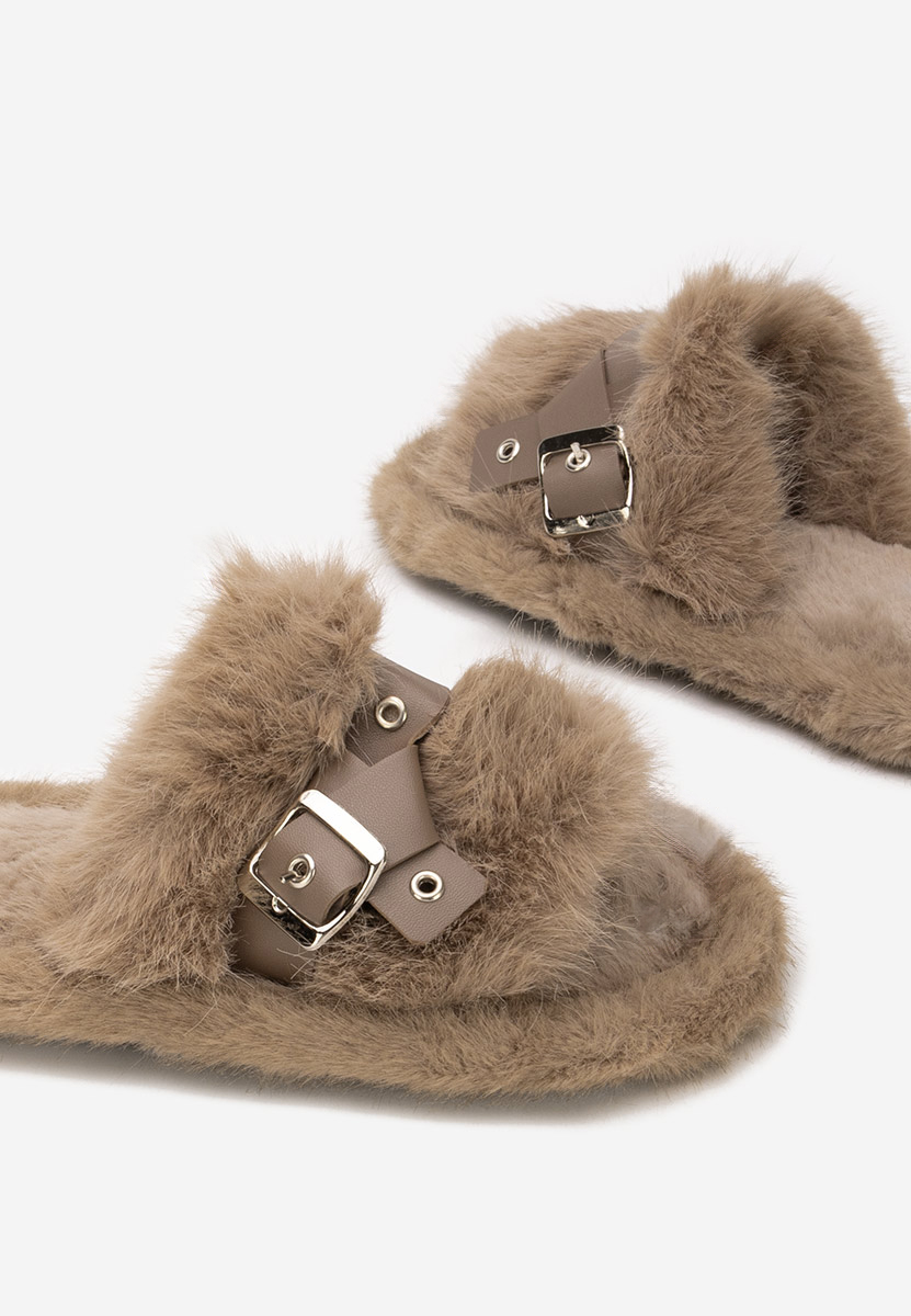 Papuče sa krznom Arlete kaki Papuče sa krznom Arlete kaki