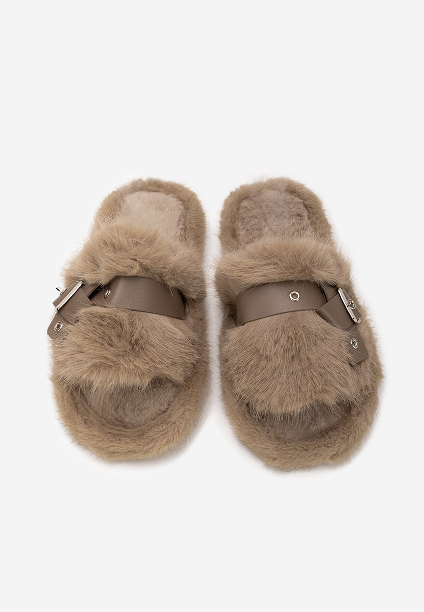Papuče sa krznom Arlete kaki Papuče sa krznom Arlete kaki