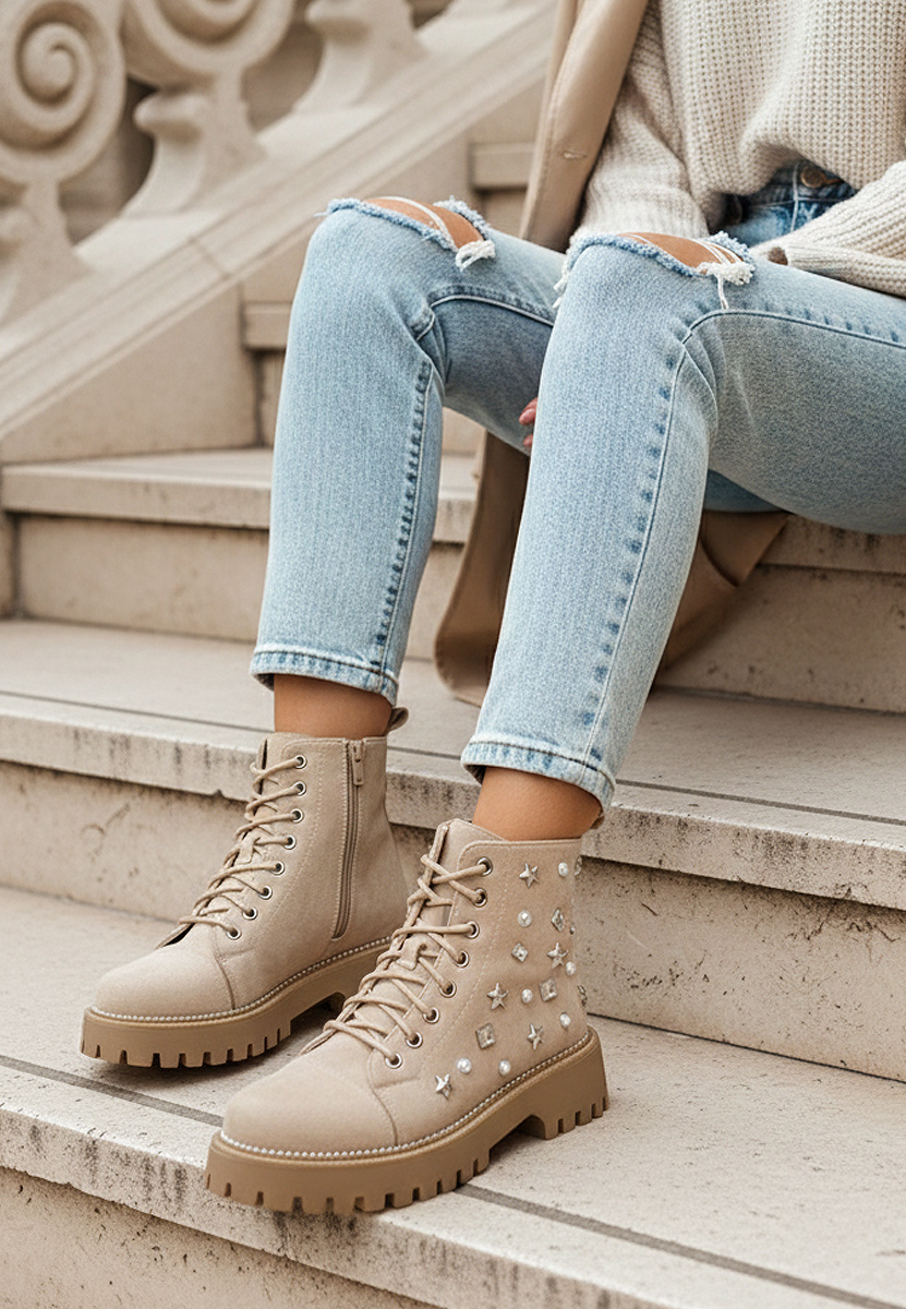 Ženske gležnjače na vezanje Stelyana bež