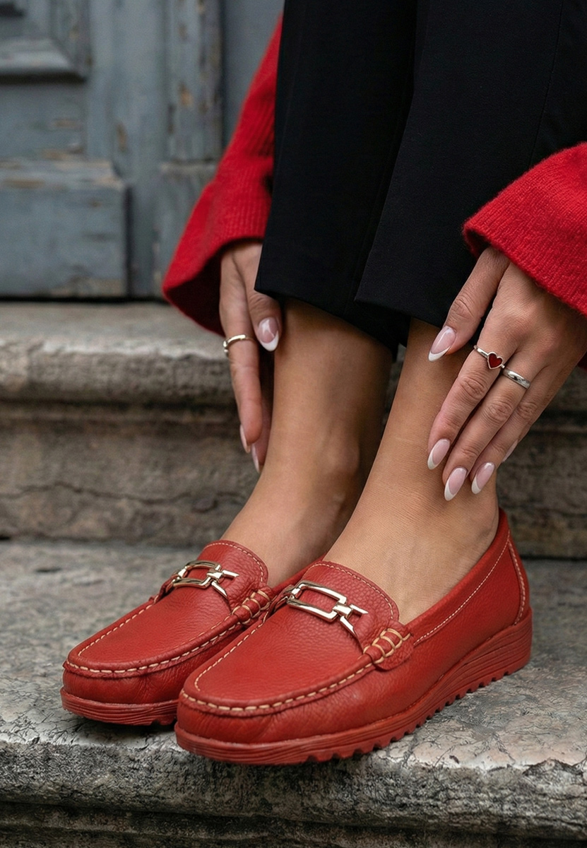 Mokasinke od prirodne kože Fahima crveno