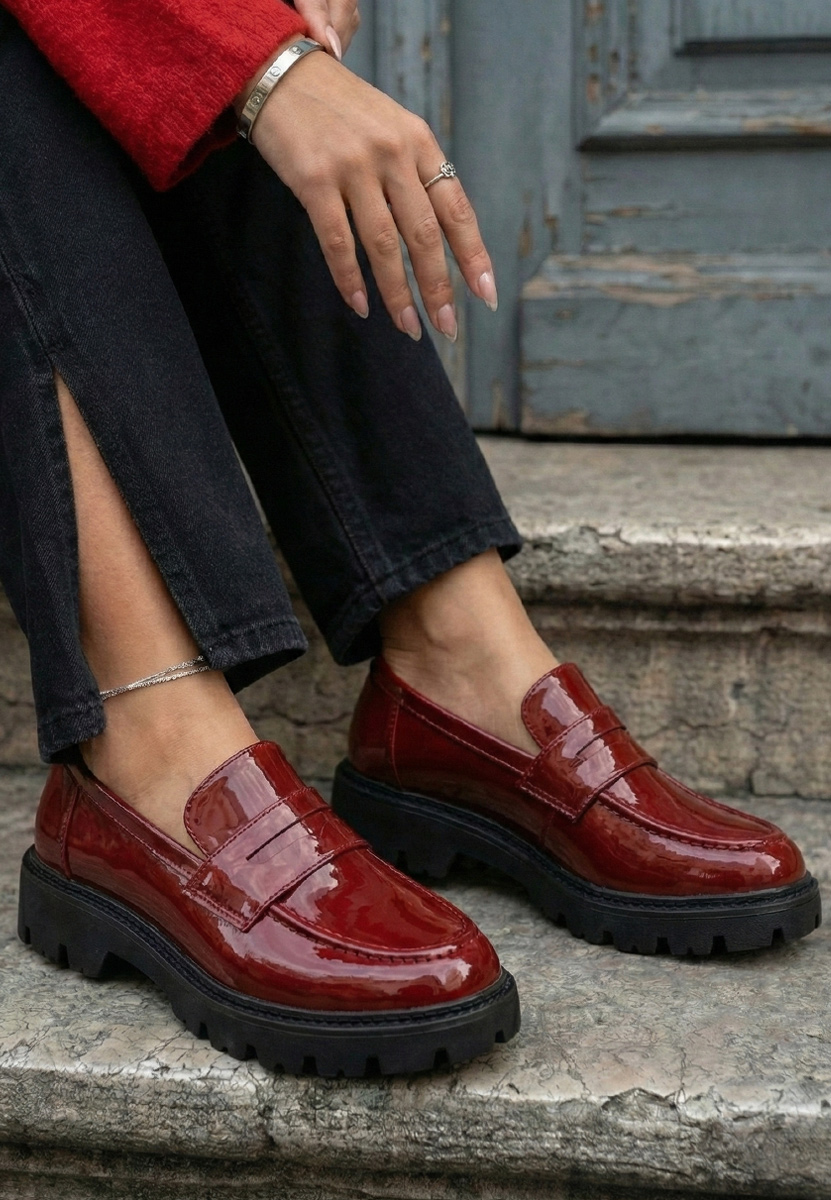 Mokasinke ženske Zampa vinsko crvena