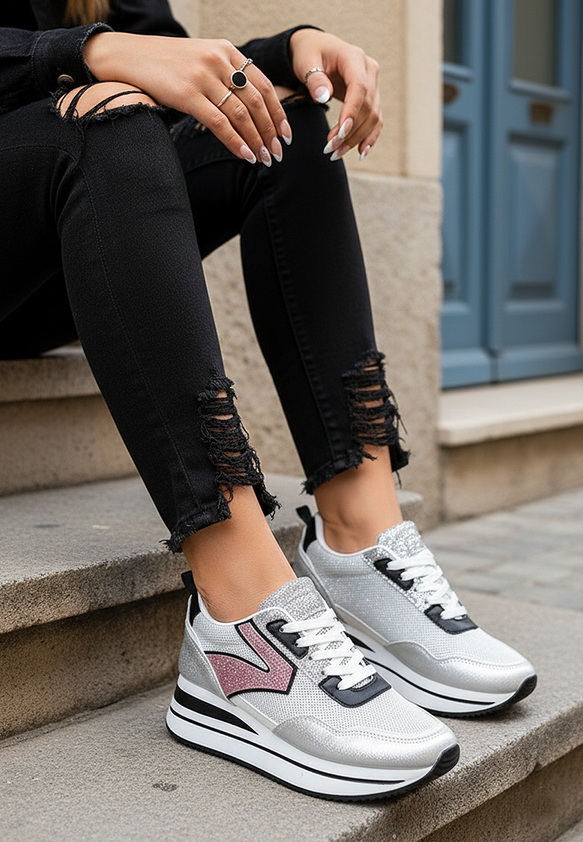 Sneakers s platformom Tarika srebrno