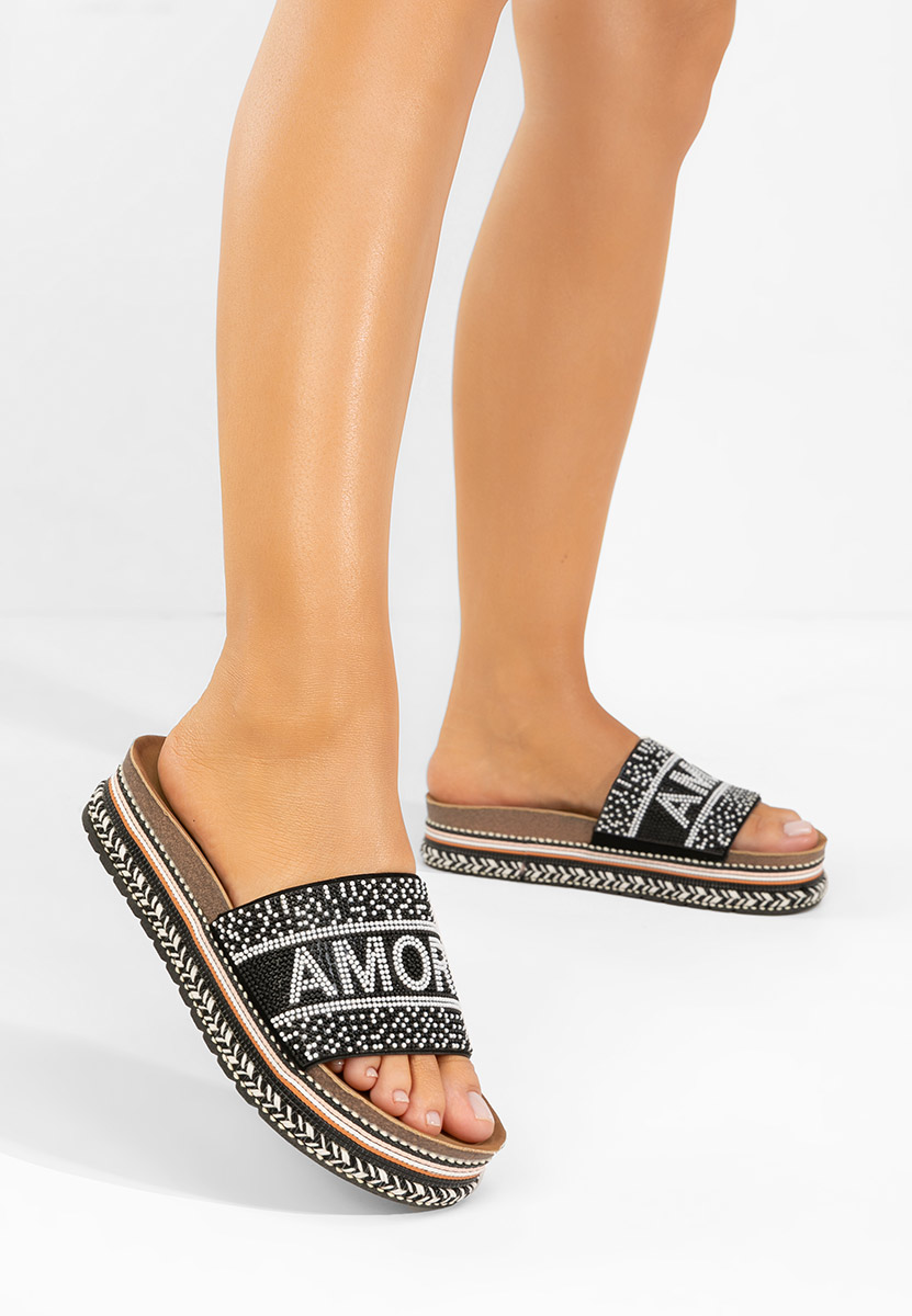 Papuče s platformom Alezia crno