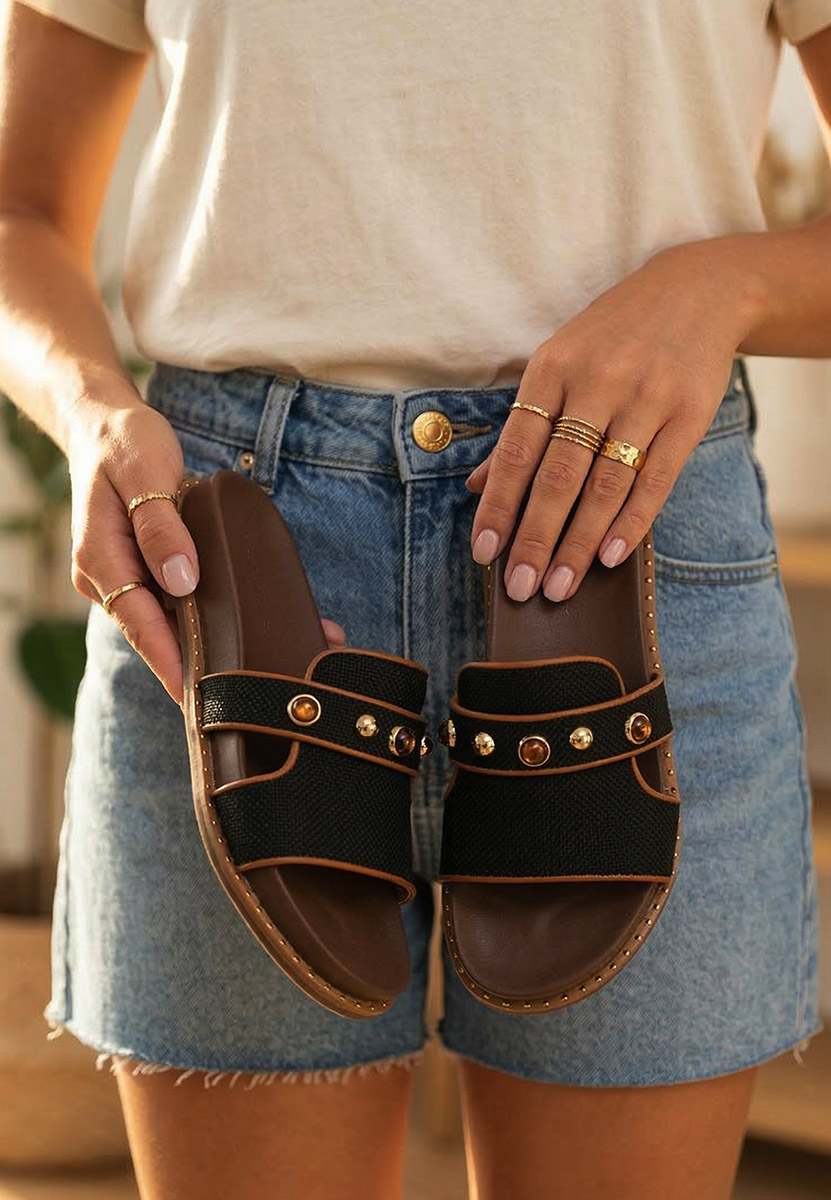 Papuče cu talpa inalta Raniella crno