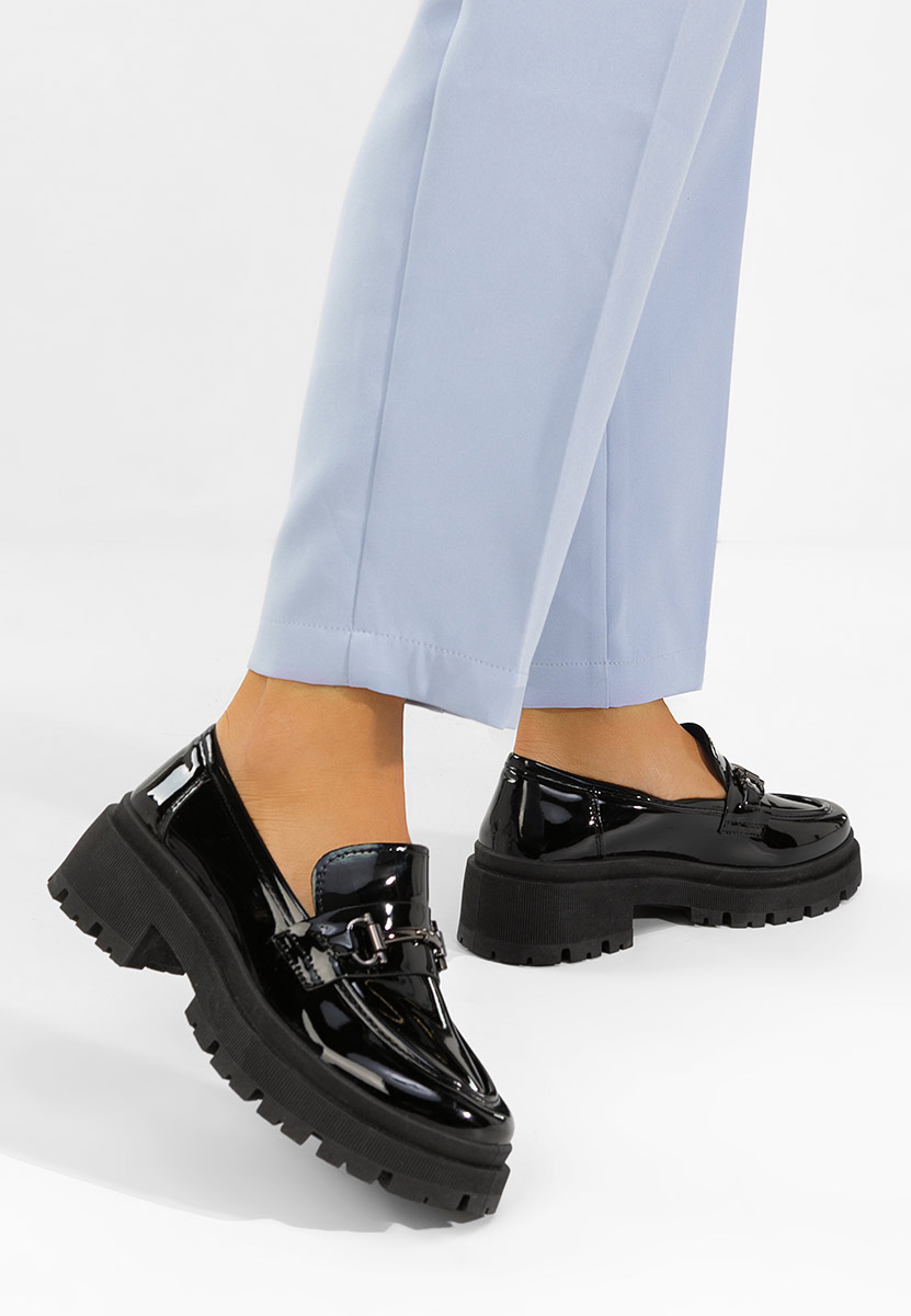 Lakirane ženske mokasinke Elvilia crno