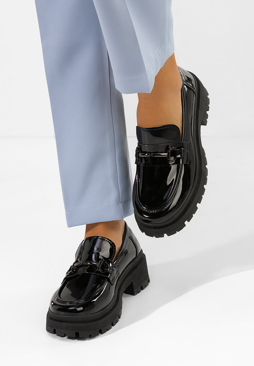 Lakirane ženske mokasinke Elvilia crno