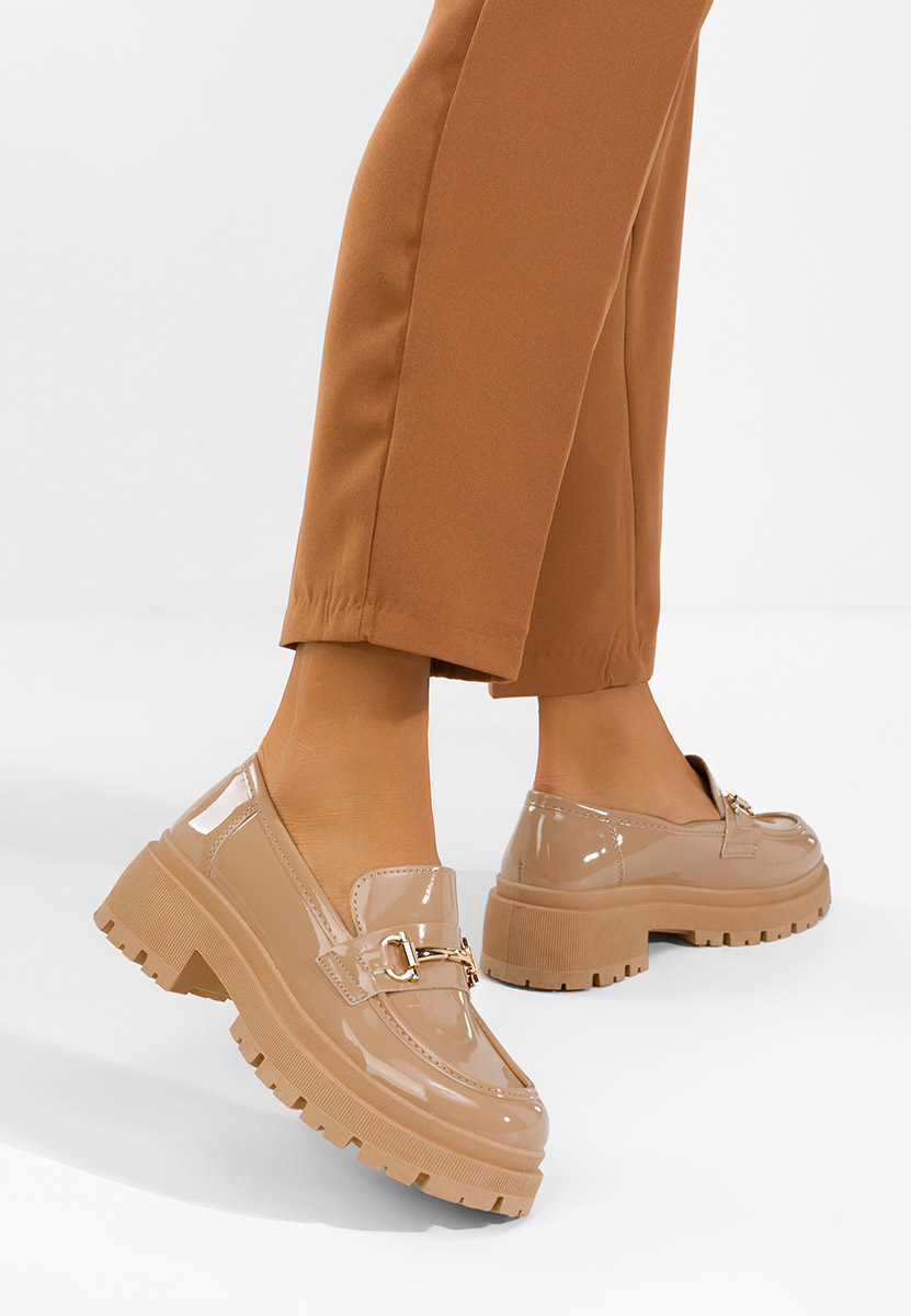 Lakirane ženske mokasinke Elvilia kaki