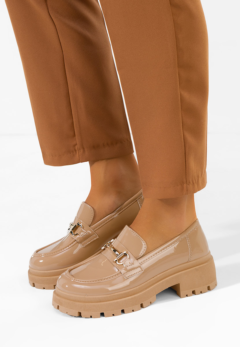 Lakirane ženske mokasinke Elvilia kaki