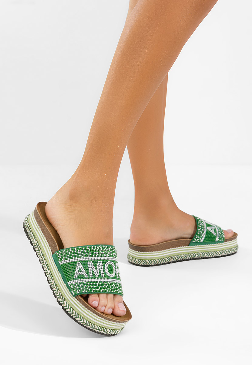 Papuče s platformom Alezia zeleno