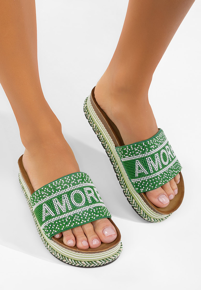 Papuče s platformom Alezia zeleno