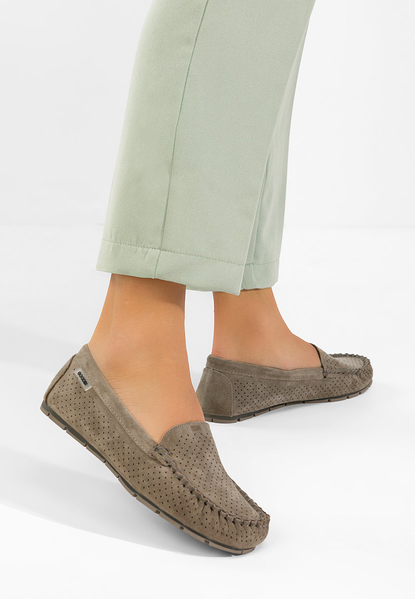 Mokasinke od prirodne kože Sareia kaki