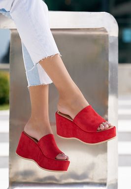 Papuče s platformom Belona Crveno